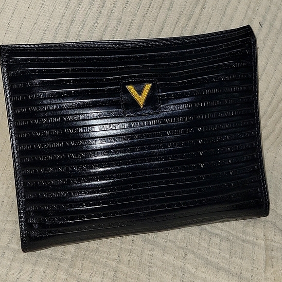 VintageMario Valentino Black Clutch Zip Closure